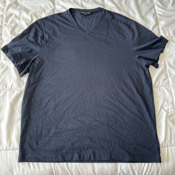 Michael Kors Navy Blue Liquid Cotton V-Neck T-Shirt - Picture 2 of 6
